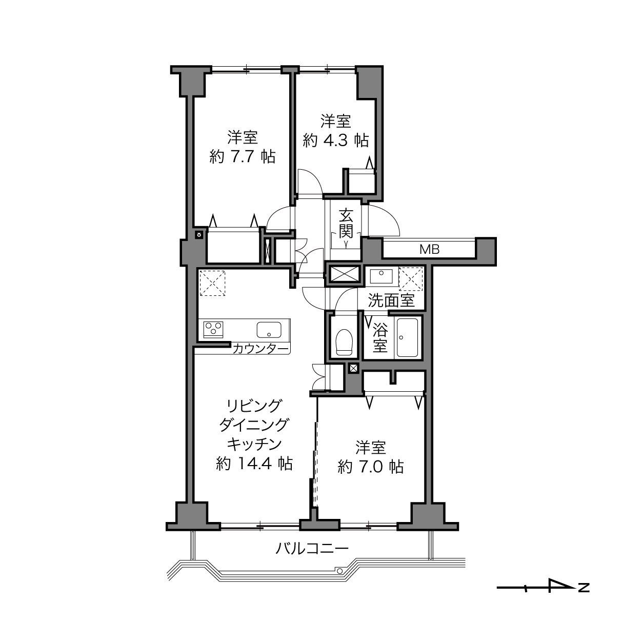 光が丘パークタウンゆりの木通り南１号棟の間取り画像