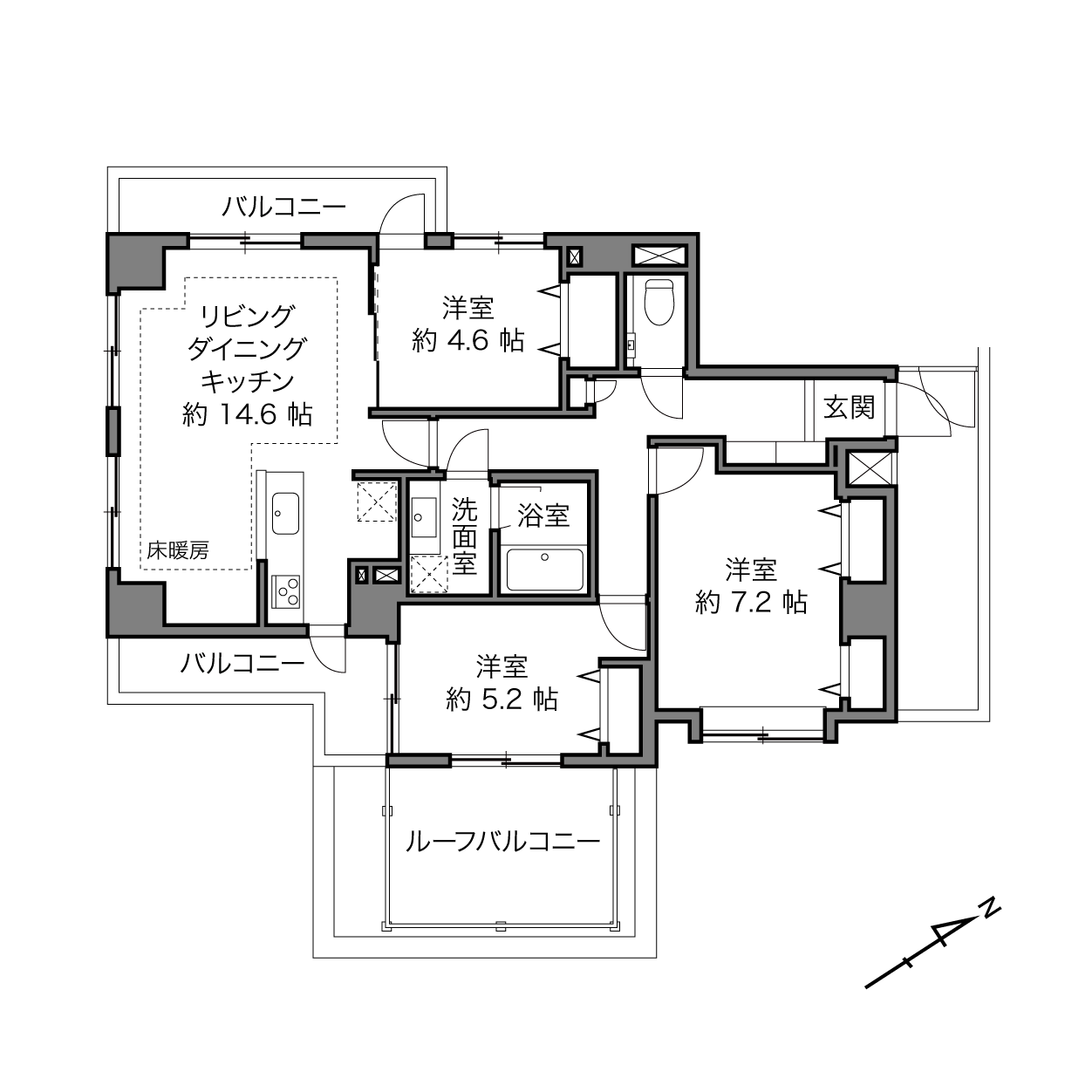 本駒込駅 / 3LDK＋ルーフバルコニー / 76.10㎡