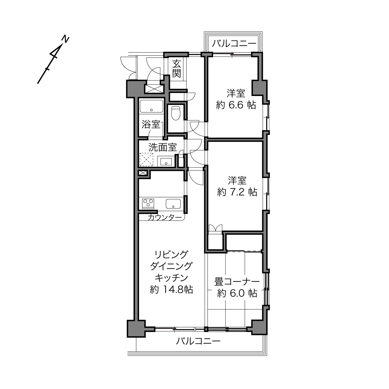 妙蓮寺駅 / 2LDK※3LDKへ変更可 / 74.79㎡