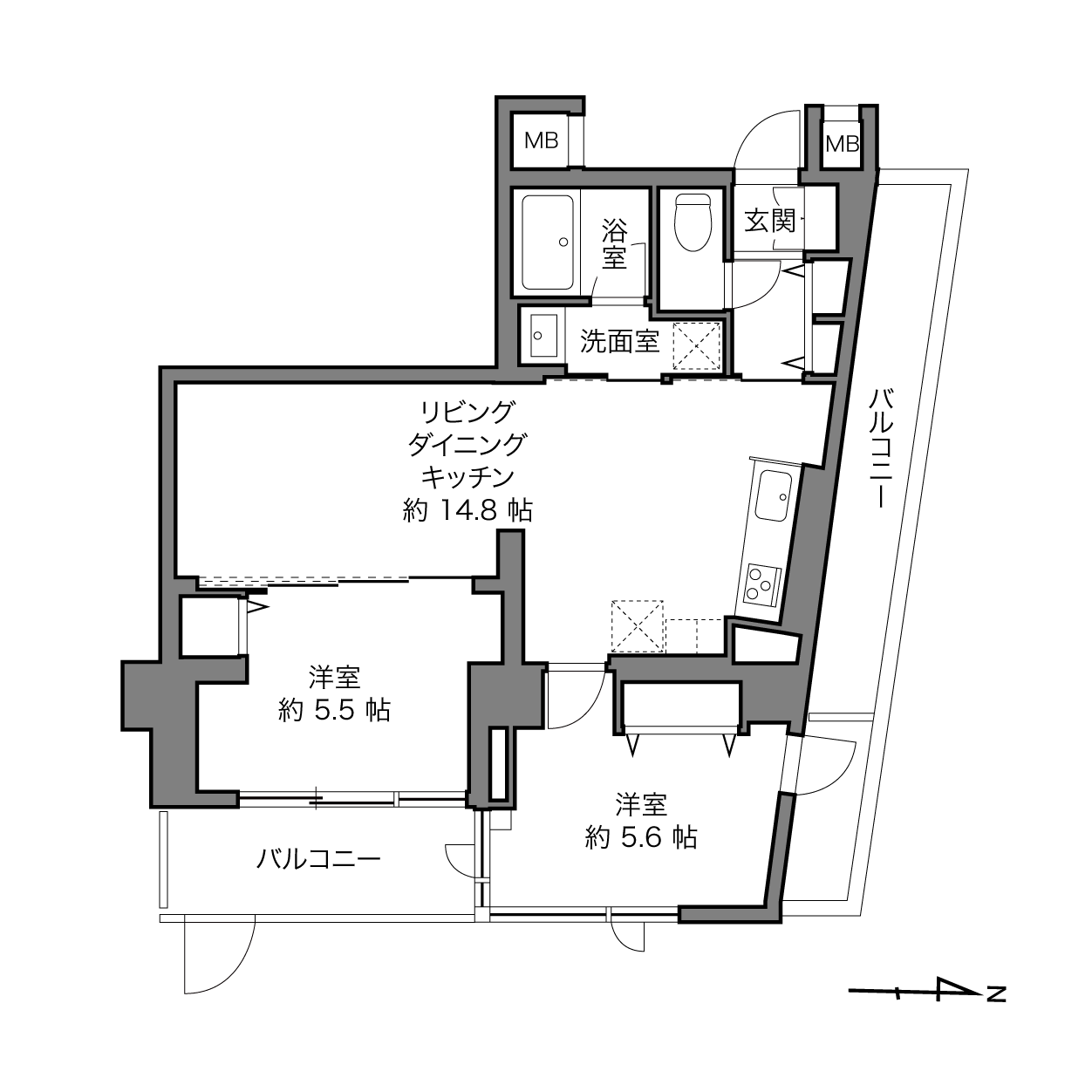 三鷹駅 / 2LDK / 57.19㎡