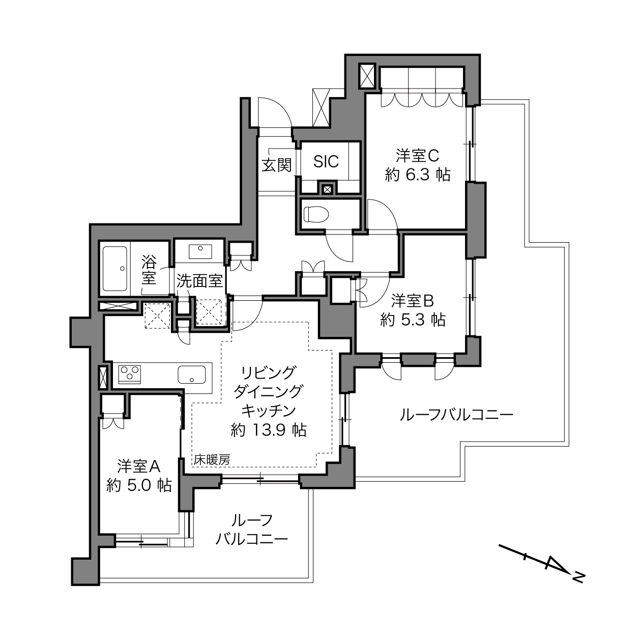アトラスシティ千歳烏山グランスイート 風ノ棟の間取り画像