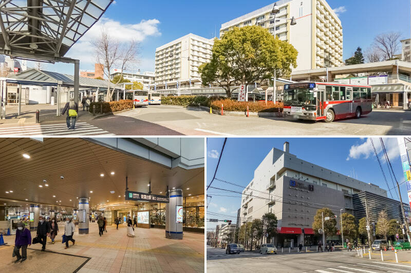 こちらは東急田園都市線「青葉台」の駅前。バスロータリーがあり、人が多く賑わっています。駅は複数館に分かれる商業施設「東急スクエア 青葉台」に直結！ お買い物はまるっと済ませられそうです。（徒歩15分）