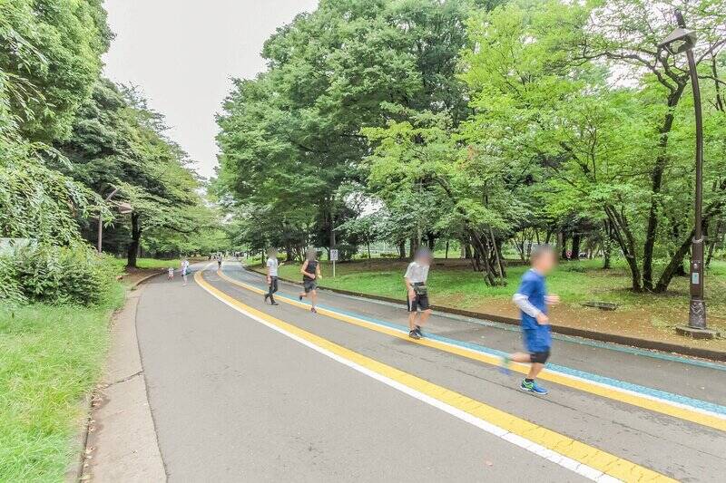 都内でも有数の敷地面積を誇る「駒沢オリンピック公園」。ランニングや読書、ピクニックなど、人々が思い思いに過ごしています。（徒歩４分）