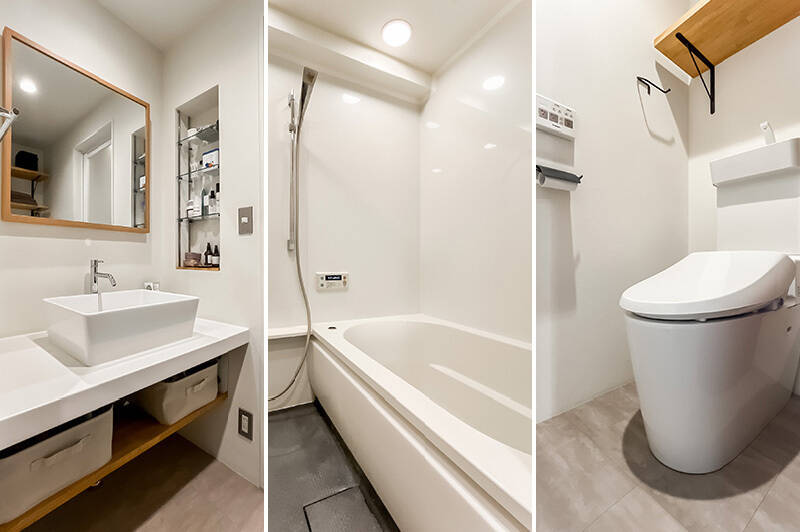 トイレにはLDKから、洗面室には廊下からアクセス。スッキリとしたデザインの洗面台がGOODです。