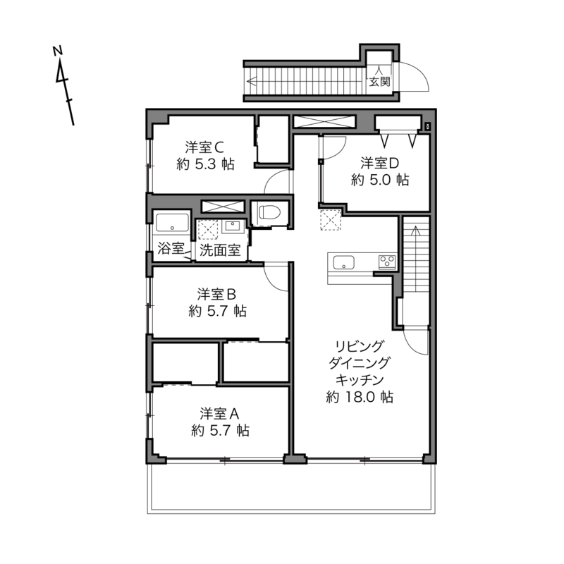 ファミリーにうれしい、4LDKの間取りです。個室が全て無理のない広さを確保していて、収納も備わっているので快適に暮らせそう！