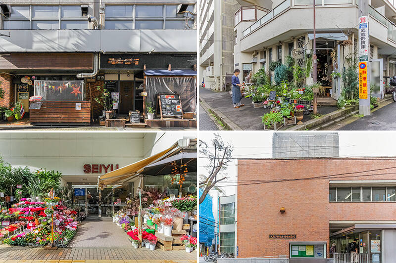 <p><b>左上・</b>マンションが立地する “ヨドバシ裏” には、あちこちに飲食店が点在しています。左はタイ料理屋の「ラコタ」、右は肉バル「吉祥寺GRILL」。（徒歩２分）／<b>右上・</b>お隣のマンションの１階には「Legrand &amp; Botanique（ルグラン &amp; ボタニーク）」が。季節のお花をサクッと探しに行けるのっていいですよね。（徒歩１分）／<b>左下・</b>スーパー「西友 吉祥寺店」。地下１階から地上６階まである大型店です！（徒歩３分）／<b>右下・</b>「吉祥寺図書館」もご近所に。（徒歩２分）</p>