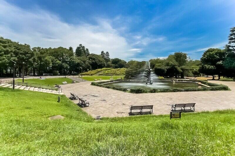 自宅のルーフバルコニーでくつろぐのもよいですが、「世田谷公園」まで足を運べば、噴水と一緒にグリーンを眺められます。（徒歩７分）