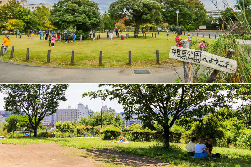 <b>上・</b>ペットのお散歩スポットも充実しています。こちらは目黒川沿いにある「中目黒公園」。園内に植えられたお花が目に鮮やかです。（徒歩９分）／<b>下・</b>「西郷山公園」も徒歩圏内。どちらの公園も春には桜が見られますよ◎（徒歩12分）