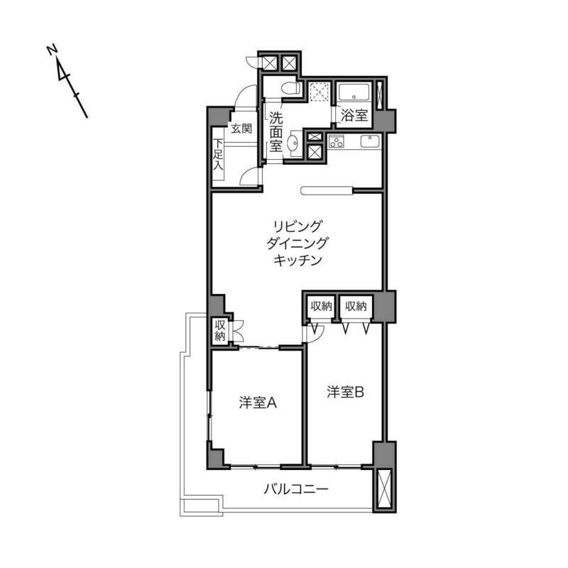 現況の間取りは、日当たりのよい南西の窓側に洋室が配置された2LDK。専有面積は約79㎡です。