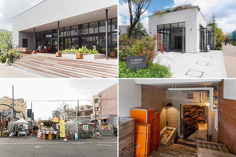 <b>左上・</b>ハイセンスなカフェ「SIDEWALK COFFEE ROASTERS（サイドウォークコーヒーロースター）下北沢店」。テラス席はペット同伴OKです◎（徒歩４分）／<b>右上・</b>「reload（リロード）」内には店主の顔が見える “個店街” をテーマに、個性豊かな店舗が集まります。（徒歩５分）／<b>左下・</b>目移りしながら歩いていると、あっという間に “下北エリア” に到着。「下北沢線路街 空き地」では楽しげなイベントが行われていました。（徒歩６分）／<b>右下・</b>「代々木上原」方面も散策圏内。店主のセンスが光るセレクトショップ「Roundabout（ラウンダバウト）」で、新居のアイテムを探してみては。（徒歩10分）