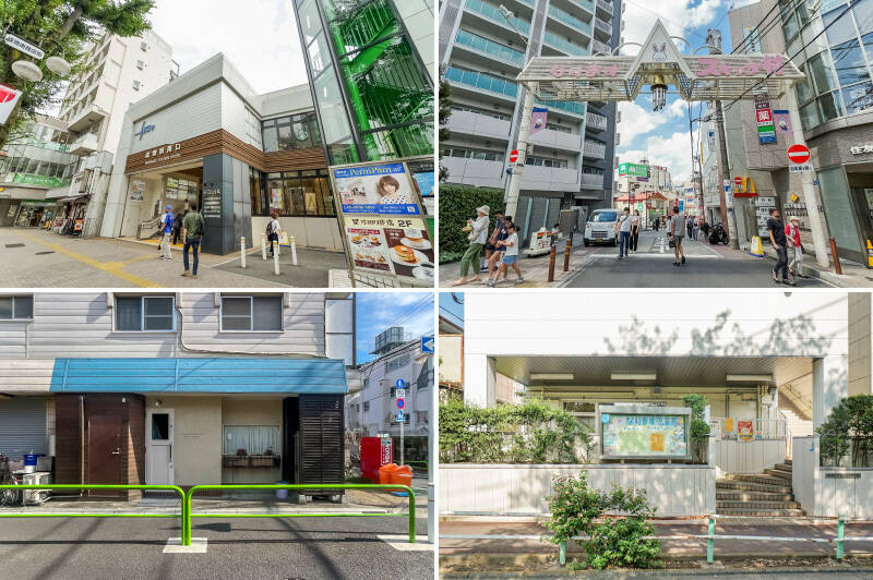 <b>左上・</b>東武東上線の「成増」駅には徒歩11分、有楽町線と副都心線が乗り入れる「地下鉄成増」駅には徒歩９分の距離です。／<b>右上・</b>駅の北側には「なりますスキップ村商店街」があり、たくさんの飲食店が軒を連ねています。外食やテイクアウトの選択肢は豊富！（徒歩12分）／<b>左下・</b>Ｈさまオススメの「Les Couleurs（レ クルール）」。トラディショナルをベースとしたフランス料理をいただけます。（徒歩７分）／右下・子育て環境も良好。「なります児童館」は徒歩18分の距離です。