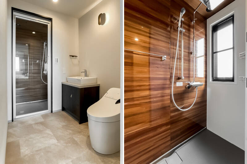 こちらの居室専用のトイレと洗面台、シャワールームがありました。まさに海外の住宅の『マスターベッドルーム』といった造りですね。