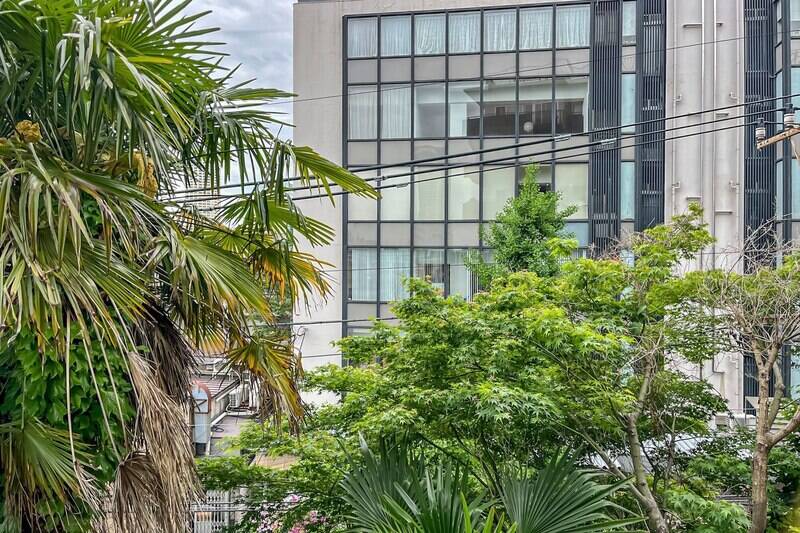 東側は、都心らしい風景と植栽の緑のコラボレーション。