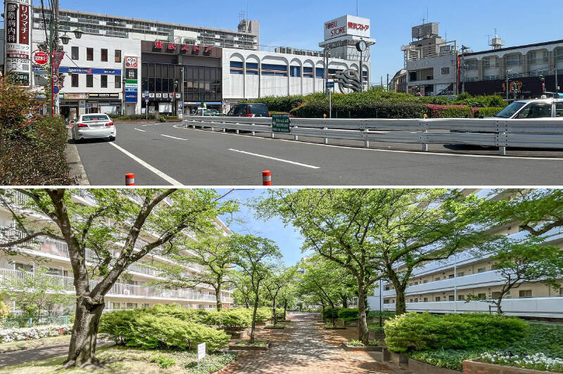 ご紹介する物件の最寄りは東武東上線「みずほ台」駅(徒歩9分)。ロータリーから1本道を歩くと、マンションの広大な敷地にぶつかります。