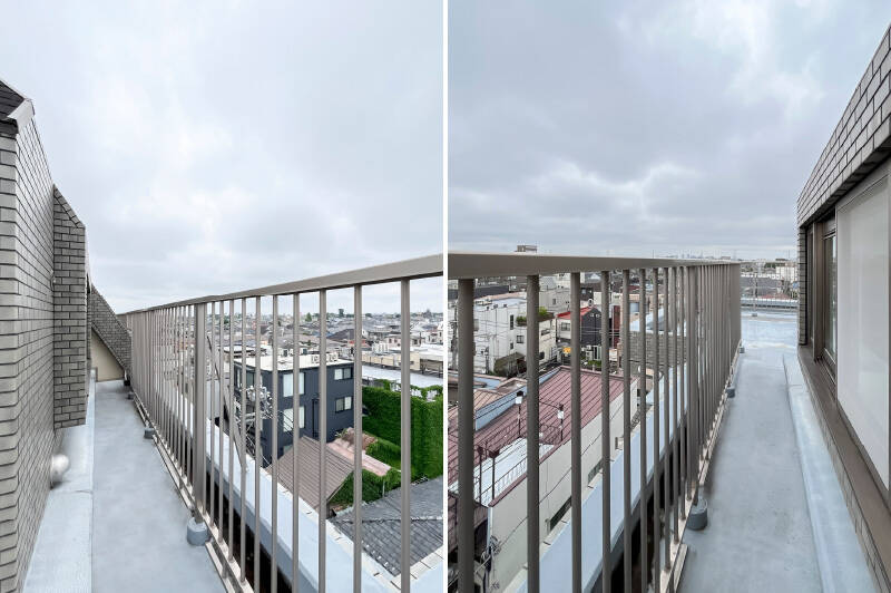 ちなみにルーフバルコニーは洋室Aの南向きの窓前まで細長く続いています。