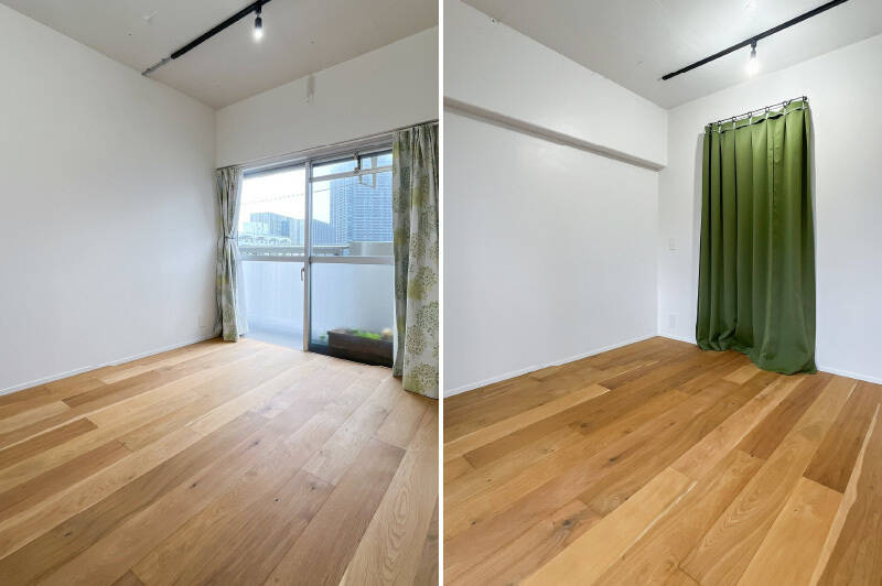 南西向きのシンプルな居室。こちらから洋室Bにアクセスすることもできます。