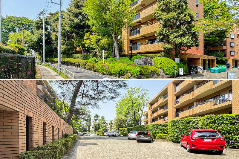 美しい緑に囲まれた約7,800㎡もの敷地に、全部で3棟のマンションが建っています。今回ご紹介する棟は1979年築、地上6階建て、全50戸です。