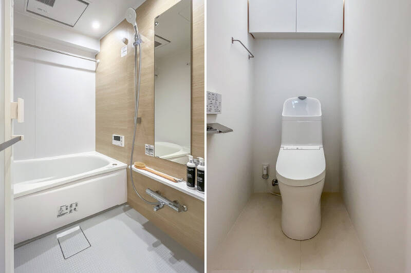 バスルームは洗面室から、トイレは廊下からアクセス可能です。