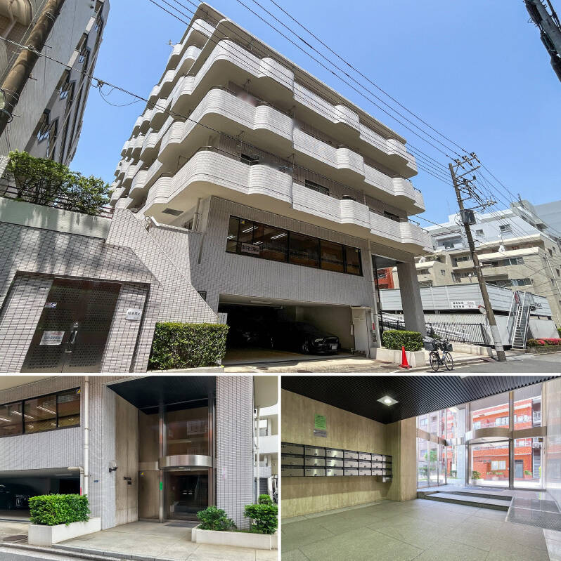 1983年竣工・総戸数31戸のマンション。オートロック付きです。2階にはオフィスが入居していますが、住居とオフィスのエントランスは分かれています。