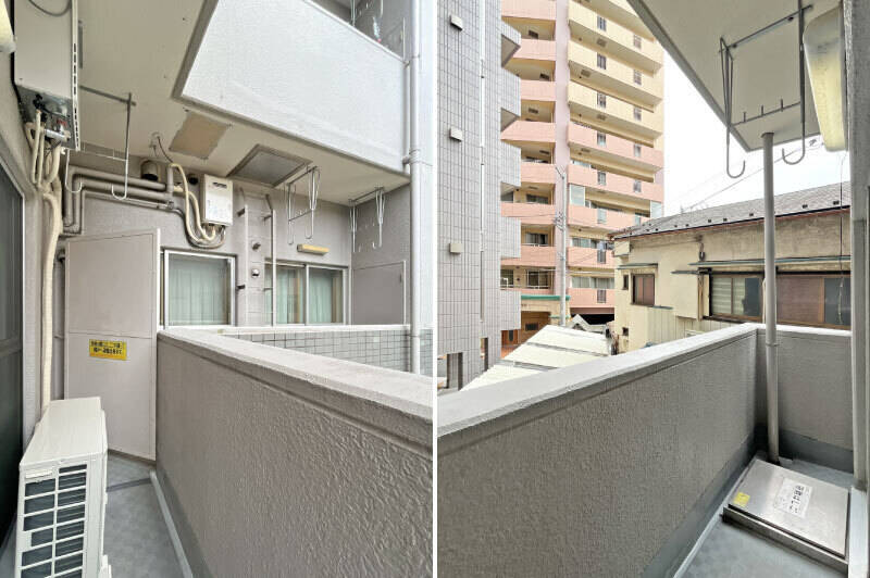 バルコニーはコンパクトめ。近隣の人目が気になる方は、室内干しにするとよさそう。