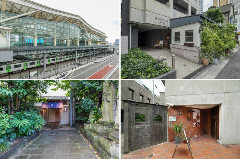 <b>左上・</b>JR山手線「高輪ゲートウェイ」駅まで徒歩12分。駅周辺の再開発事業「TAKANAWA GATEWAY CITY」では、2025年3月にまちびらきがなされ、2026年春にはその他の建物も含めていよいよグランドオープン予定です。/<b>右上・</b>イタリアン「AL Ceppo(アルチェッポ)」。料理が美味しいだけでなく内装もおしゃれで、長居したくなってしまいます。(徒歩14分)/<b>左下・</b>泉岳寺の門前にある「紋屋」。富山の海の幸やコシヒカリを使った懐石料理がいただけます。(徒歩7分)/<b>右下・</b>家庭料理や沖縄料理のほか、アジア料理も楽しめる「アダン」。落ち着いた大人の雰囲気のお店で、テイクアウトも人気です◎ (徒歩10分)
