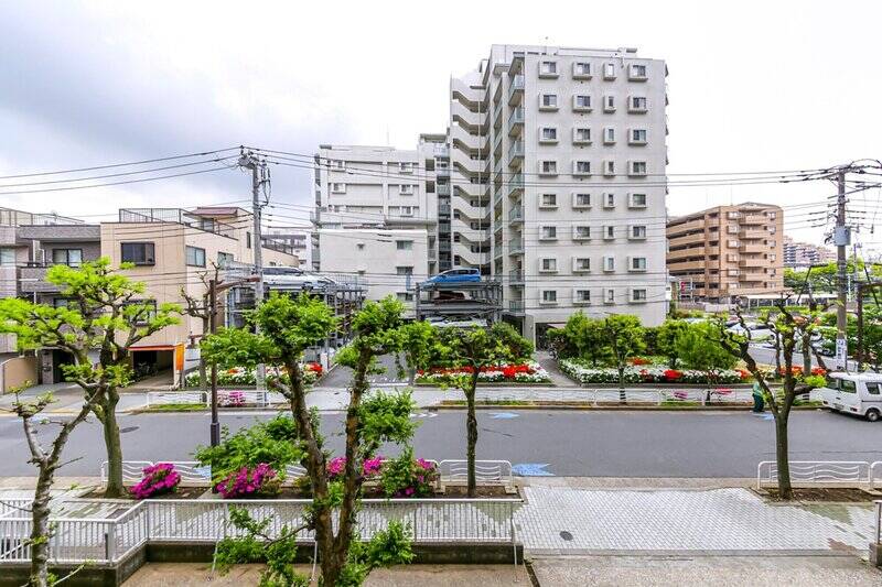 眺望に抜けはないものの、街路樹や植栽が目に鮮やか。向かいのマンションとは距離が取れているため、南からの日差しをたっぷり室内に取り込めます。