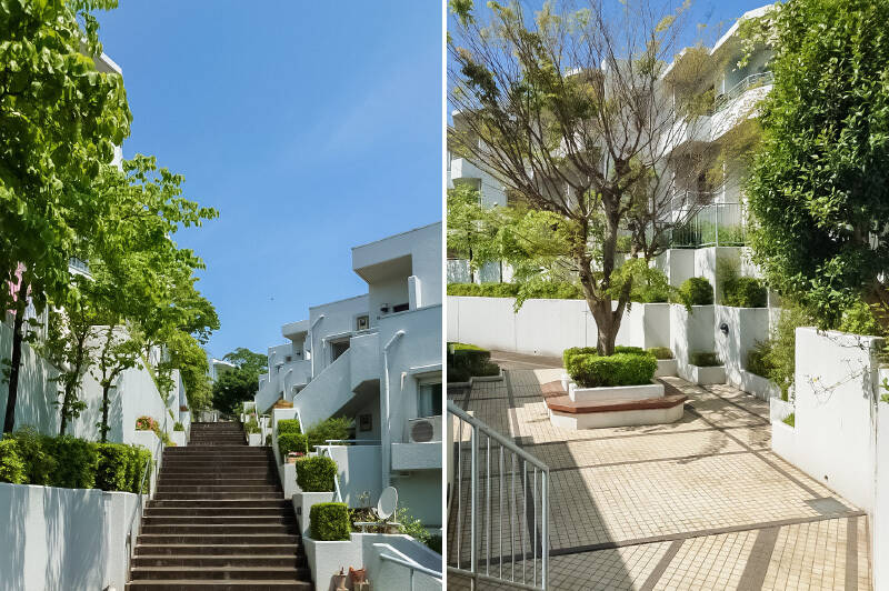 階段を登った先、4階の住戸へ。ちょっと休憩できる小さな広場もあります。