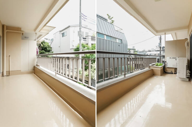 奥行きあるバルコニー。花台でミニ菜園ができちゃいますよ。