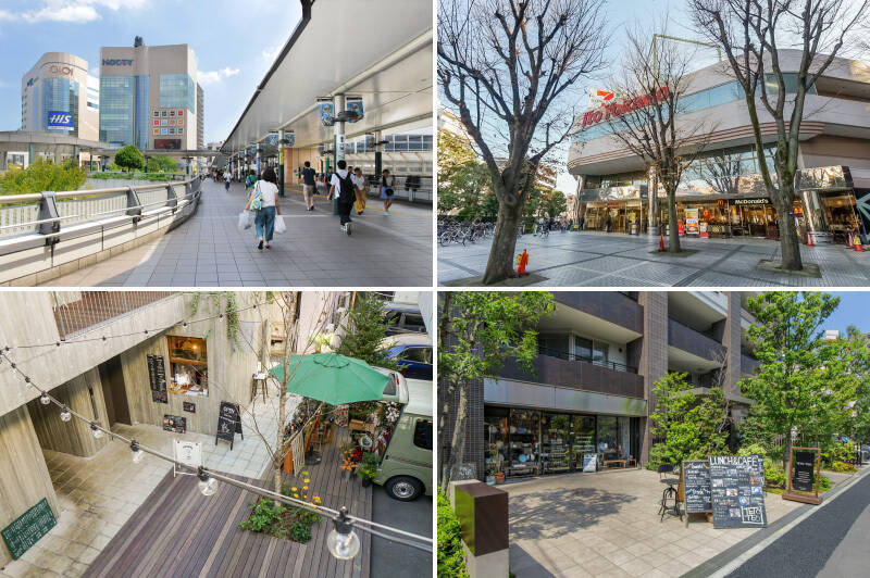 <b>左上・</b>東急田園都市線、大井町線、JR南武線が交差する「溝の口」駅。駅前には数々の商業施設が並んでいます。(徒歩5分)/<b>右上・</b>食材の買い出しは徒歩3分の「イトーヨーカドー 溝ノ口店」へ。/<b>左下・</b>売主さまオススメのカフェ「ESKY COFFEE By Izzy’s Café(エスキーコーヒー バイ イジーズカフェ)」やイタリアン「Tre Tre Sette(トレトレセッテ)」が入る複合商業施設「eM / PARK:(エム・パーク)」。(徒歩2分)/<b>右下・</b>ランチ、カフェ、ディナーまでお任せあれな「Teto-Teo(テトテヲ)溝の口」。(徒歩4分)