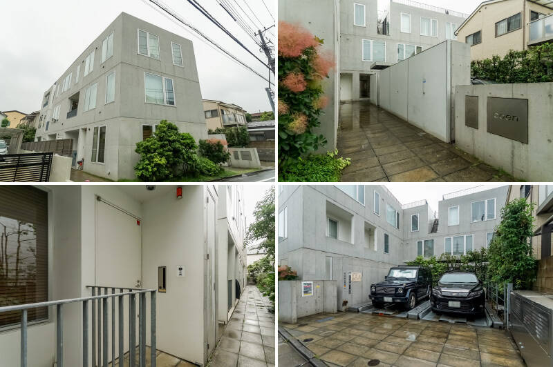 2013年竣工、地下1階地上3階建て、総戸数17戸のコーポラティブハウス。建物入り口から裏手に進むと住戸があります。