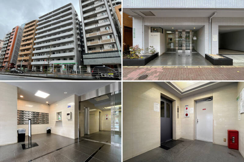 音羽通りに面した1986年築、地上11階建て、全86戸の建物です。ガラス張りのエントランスは通りに面し、夜道も安心。オートロックを完備しています。前回の大規模修繕工事は2022年に完了し、長期修繕計画も立てられています。