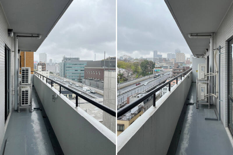 建物を一列挟んだところに首都高速が走っています。南西向きで遮るものがないためお洗濯物はよく乾きそうですが、排気ガスが気になる場合は浴室乾燥機をご利用ください。