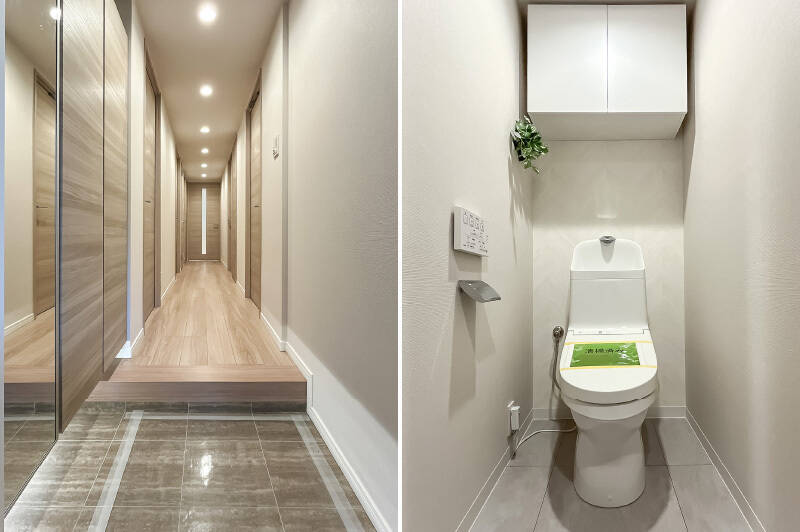 洗面・浴室、トイレにはそれぞれ廊下からアクセスします。