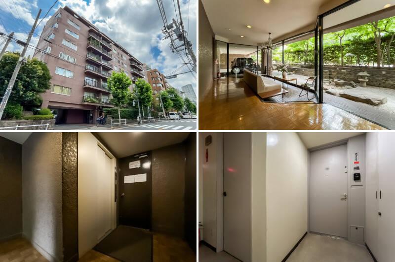 1972年築、地下1階地上8階建て、総戸数26戸のマンション。エントランスから共用ホールまで落ち着いた雰囲気が漂います。