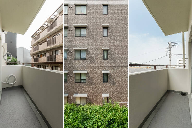 こちらは北向き。正面には別のマンションが隣接しています。