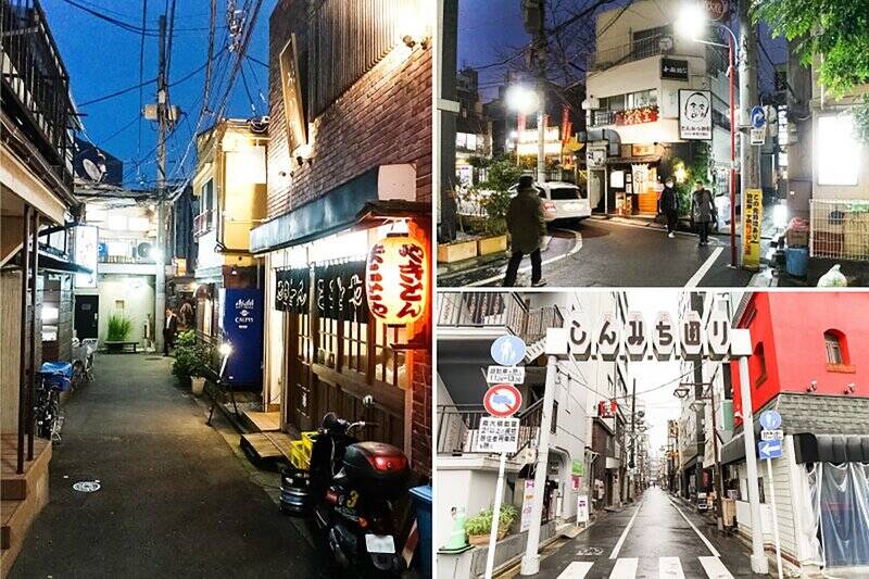 <b>左・</b>細い路地に粋なお店がひしめく魅惑の飲食街 “荒木町エリア” まで、マンションから徒歩12分!/<b>右上・</b>中でもおすすめなのが「とんかつ 鈴新」。定番のカツ煮はもちろん、乗せカツやソースカツなどの、ひとひねり効いたメニューも大人気です。(徒歩13分)/<b>右下・</b>もう少し近場でさくっと食事を済ませたいときは、「四ツ谷」駅前から続く飲食街「しんみち通り」へどうぞ。こちらにも和洋中、さまざまなお店が揃っています。(徒歩7分)う〜ん、実においしい立地です。