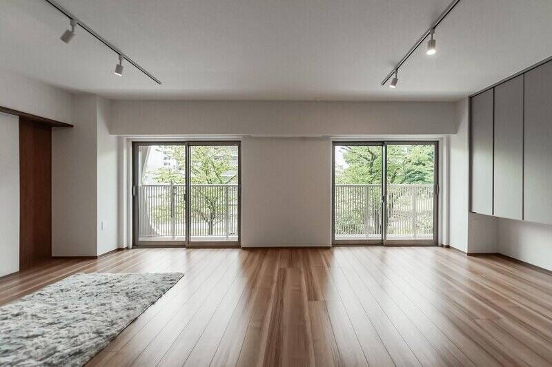 LDKのドアを開けて入ってくると、こんな感じ。目の前が緑色で癒されます。