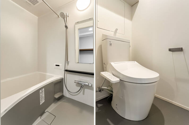 バスルームもトイレも白基調の統一されたデザインに。