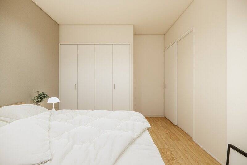洋室Ｂは共用廊下に面した北東向き。折れ戸２枚分のクローゼットを設けます。