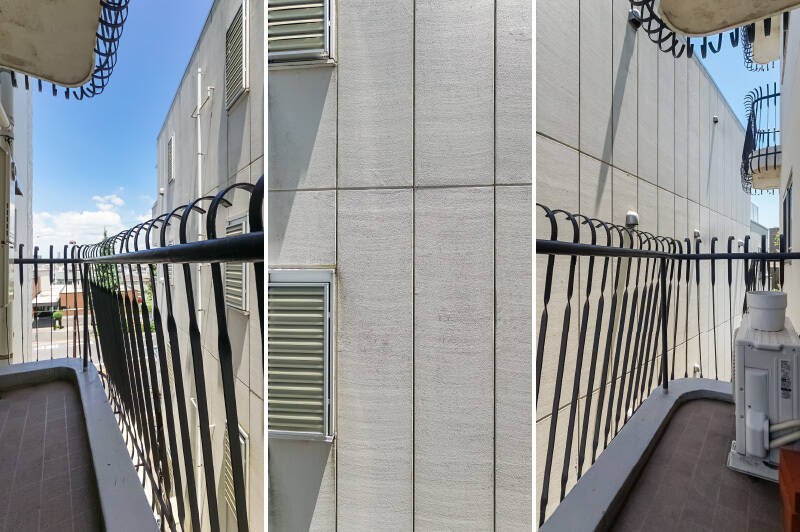 バルコニーは、お隣の建物に面してるので視線が通ることはありません。料理中の換気に掃き出し窓をガバッと開けられるのは便利そう。