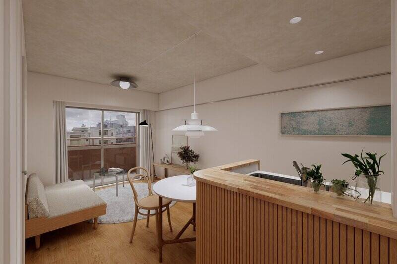 LDKは南東向きで、日当たりには期待大。梁下にはピクチャーレールを設置し、アートを飾れる工夫も。