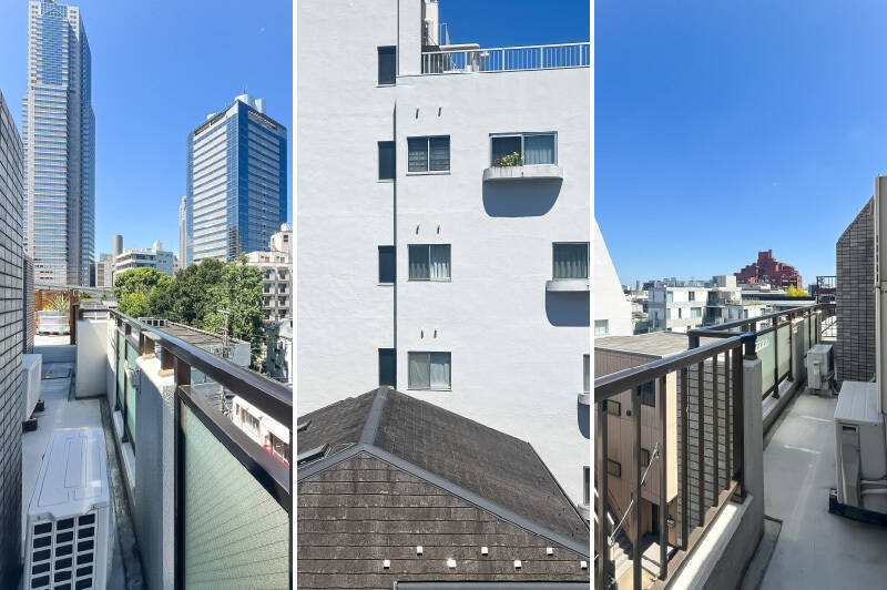 こちらは北東側の眺望。バルコニーは、冒頭でご紹介したルーフバルコニーへとつながっています(※室外機が置かれているため、アクセスは洋室からとなります)。