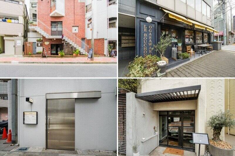 <b>左上・</b>常時350種類以上のワインを取り揃え、オセアニア料理を味わえる「<b>Arossa(アロッサ)渋谷</b>」。(徒歩4分)/<b>右上・</b>「<b>LE BOUCHON OGASAWARA(ル・ブション・オガサワラ)</b>」は、シェフの臨場感あふれる料理スタイルを楽しめるフレンチビストロ。(徒歩3分)/<b>左下・</b>知る人ぞ知る名店「<b>Sta.(エスティーエー)渋谷</b>」もご近所に。(徒歩4分)/<b>右下・</b>旬の食材を使ったイタリア郷土料理とナチュラルワインを楽しめる「<b>erba(エルバ)</b>」。お隣のマンションに入っていて、週末は15時から営業しています。(徒歩1分)