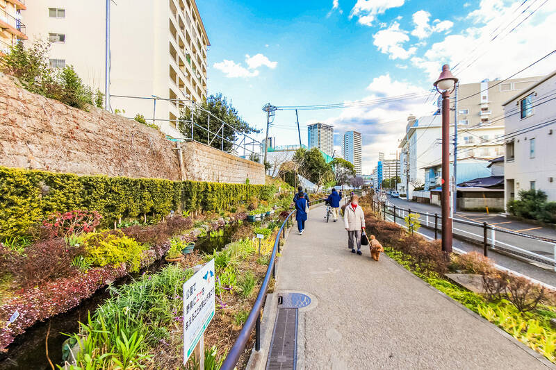 最寄り駅は東急田園都市線「<b>池尻大橋</b>」（徒歩11分）。最短ルートではありませんが、あえて目黒川緑道ルートを選ぶとさわやかな緑を感じながら歩けます。