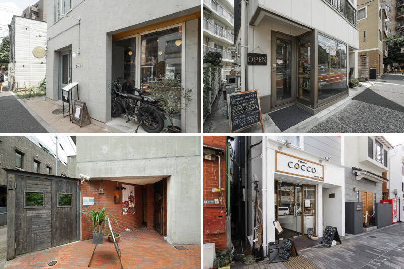 <p><b>左上・</b>評判のイタリアンレストラン<b>「VIA DEI PEPI（ヴィアデイペピ</b>）」が気軽に通える距離に。（徒歩１分）／<b>右上・</b>お惣菜からパン、スイーツまで揃う<b>「PANETTERIA HAGARI（パネッテリア ハガリ）</b>」<b>。</b>急な来客時に重宝しそうです。（徒歩１分）／<b>左下・</b>家庭料理や沖縄料理のほか、アジア料理も楽しめる「<b>アダン</b>」。落ち着いた大人の雰囲気のお店で、テイクアウトも人気です◎　（徒歩10分）／<b>右下・ “</b>白金高輪エリア<b>” </b>も徒歩圏内。こちらは「<b>天然酵母パンカフェ ラトリエ コッコ 三田店</b>」。（徒歩９分）</p>