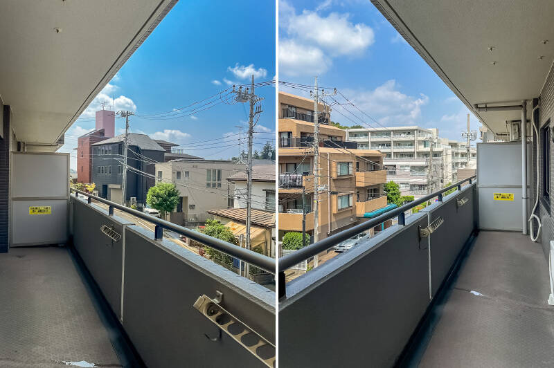 バルコニーは、LDKの横幅いっぱいのワイドスパン。手すりの下部に物干し受けが備わっています。