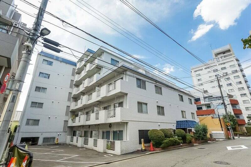 交通量の多い目黒通りから少し入った静かな通りに佇むマンション。1978年築・総戸数は49戸です。