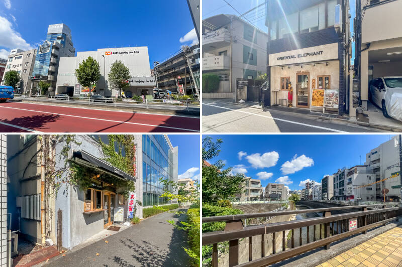 <p><b>左上・</b>新目白通り沿いにはスーパー「<b>オーケー 高田馬場店</b>」が。近くには24時間営業の「<b>ワイズマート</b> <b>高田馬場店</b>」もあり、買い物の選択肢が豊富です。(いずれも徒歩3分)/<b>右上・</b>「<b>Oriental Elephant</b>(<b>オリエンタルエレファント)高田馬場店</b>」は、本格的なタイ・インド料理を楽しめるアジアンレストラン。(徒歩4分)/<b>左下・</b>コワーキングスペース併設のカフェ「<b>10°CAFE(ジュウドカフェ)高田馬場店</b>」もすぐそばに。全席電源&Wi-Fi完備なので、気分を変えて仕事したいときに訪れるといいカモ。(徒歩1分)/<b>右下・</b>高塚橋から神田川を見た風景。わんちゃんとのお散歩にも気持ちよさそう♪</p>
