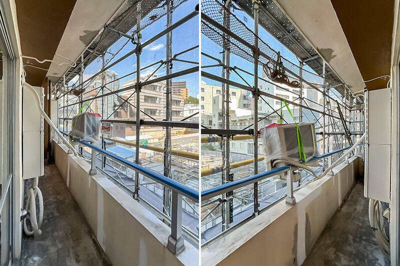 バルコニーはこんな感じ。室外機があるため少しコンパクトですが、水栓付きでお掃除はしやすそう。