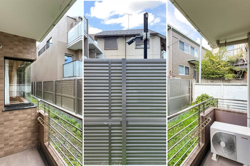 西側の眺望。隣接する建物のバルコニーが近いため、実際の距離感などは現地でもご確認ください。